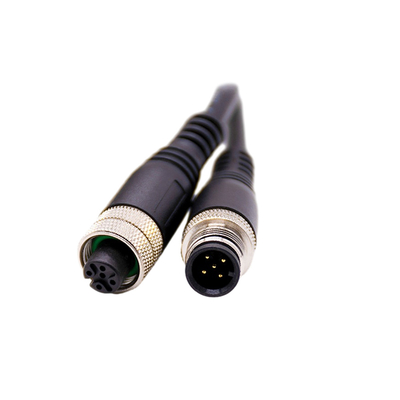 Längen-Mann Metallschrauben-Phoenix M12 Kabel-100cm zum weiblichen Schwarzen mit PVC-Abdeckung